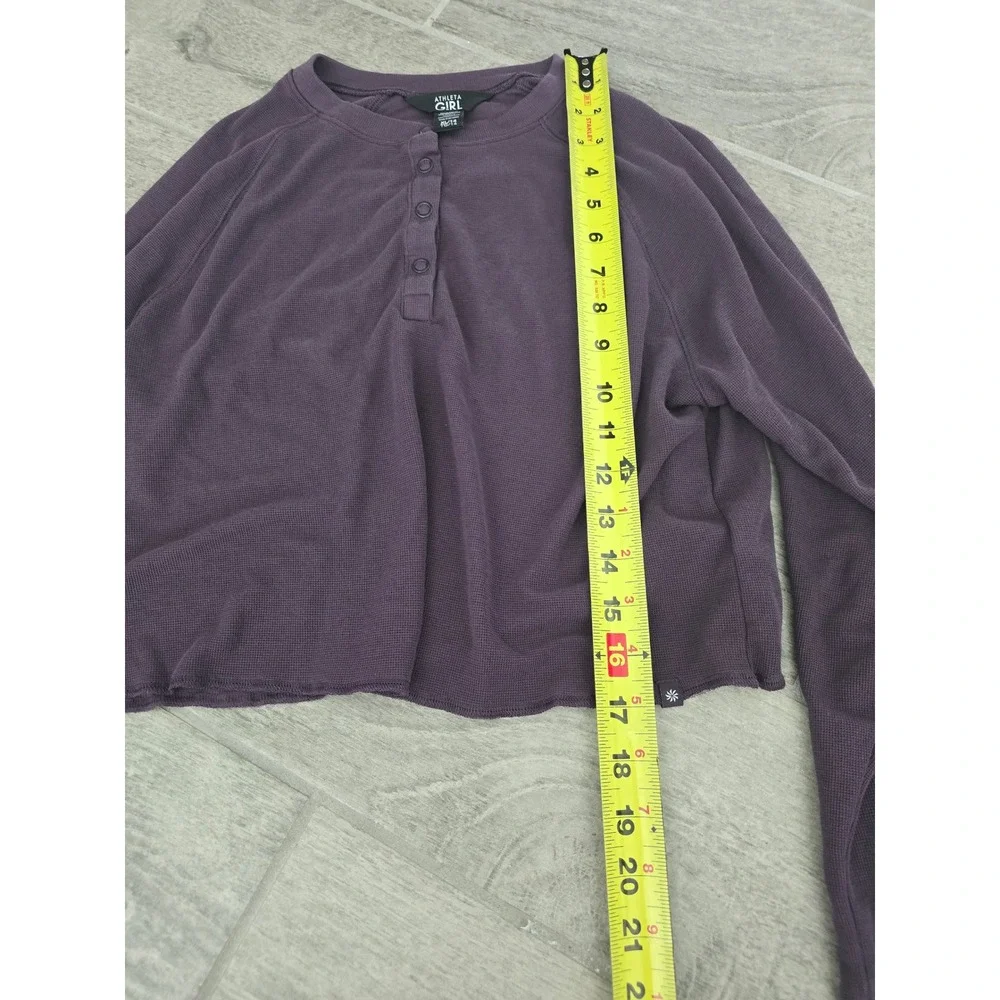 Athleta Girl Wander Waffle Purple Top Henley Long Sleeve‎ Shirt XL/14